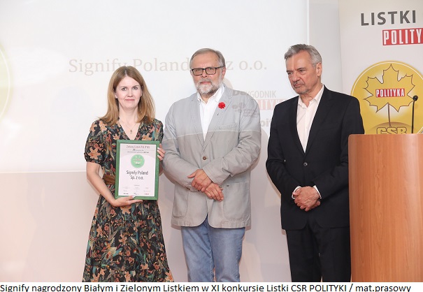 Firma Signify nagrodzona w konkursie Listki CSR POLITYKI