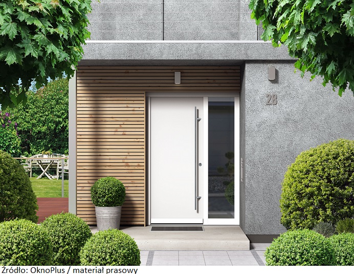 Modern home facade with entrance, front door and view to the garden - 3D rendering