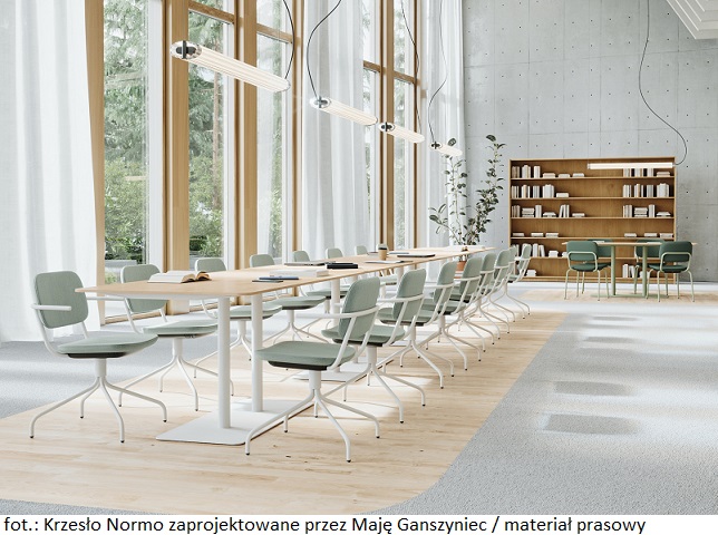 Krzesło Normo zaprojektowane przez Maję Ganszyniec, doskonałe do nieruchomości komercyjnych, z nominacją do Dezeen Awards