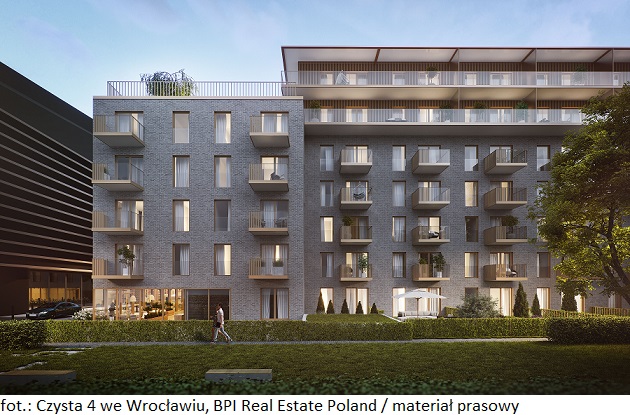 Inwestycja mieszkaniowa Czysta 4 we Wrocławiu z zielonym skwerem