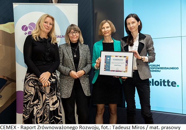 CEMEX Polska z wyróżnieniem w prestiżowym konkursie „Raporty Zrównoważonego Rozwoju”