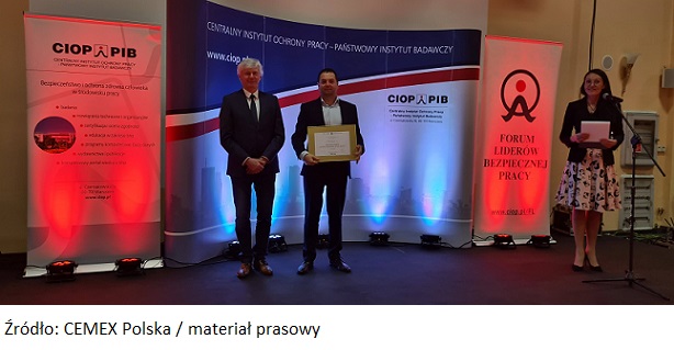 Wyróżnienie Złotej Karty Liderów Bezpiecznej Pracy dla firmy CEMEX Polska