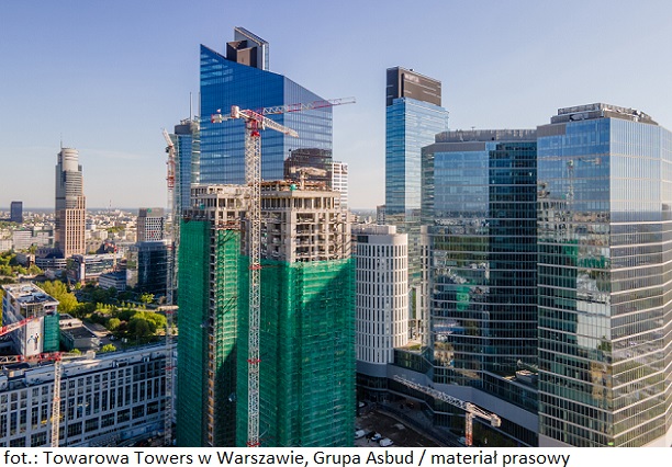 Prace budowlane przy nieruchomości inwestycyjnej Towarow Towers w Warszawie idą w szybkim tempie