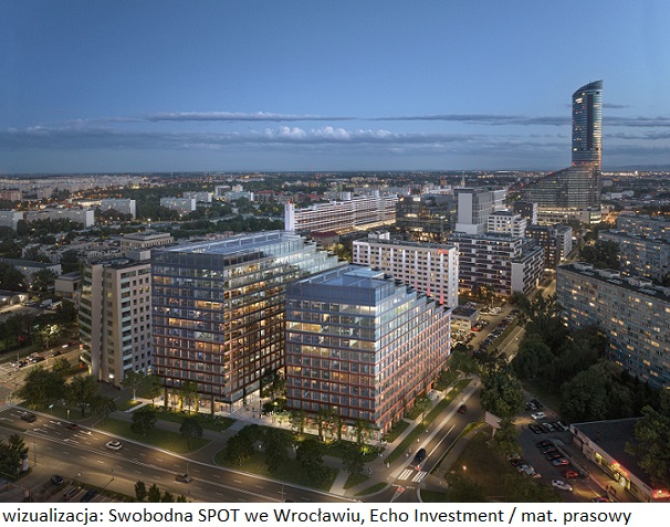 Deweloper Echo Investment buduje biurową nieruchomość inwestycyjną Swobodna SPOT we Wrocławiu