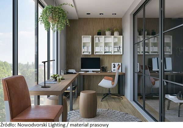 Picture of a modern home office. Render image.